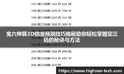 鬼六神算3D精准预测技巧揭秘助你轻松掌握定三码的秘诀与方法